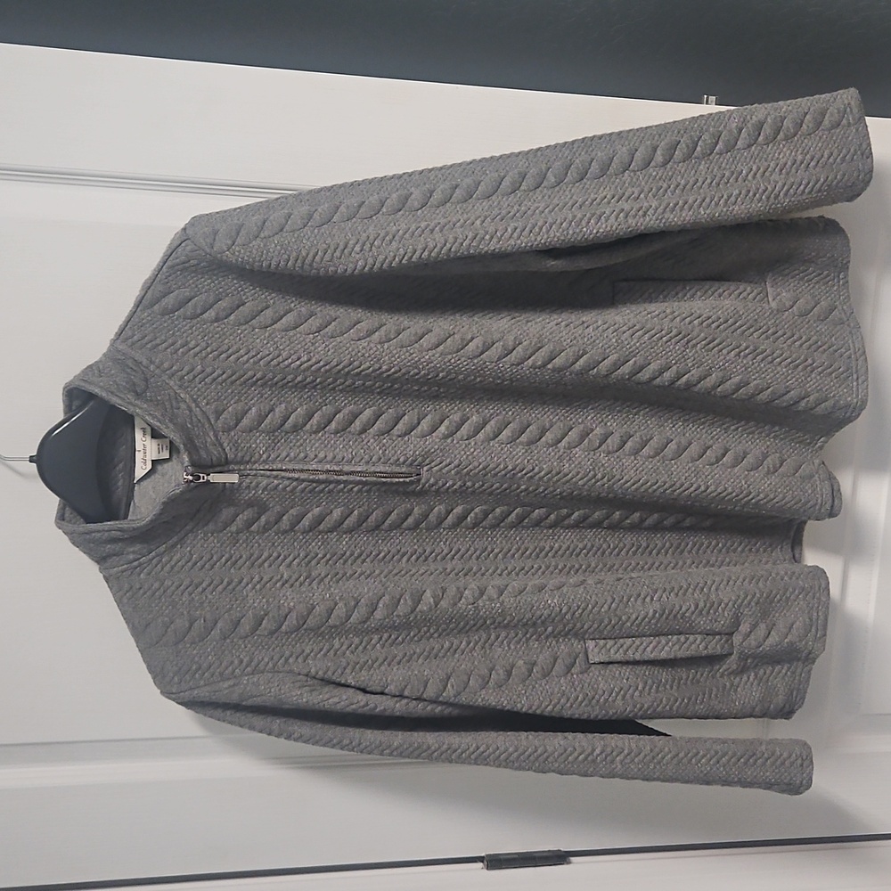 Coldwater Creek Cable Heavy Quarter Zip Pullover Top Gray - womens plus 2X